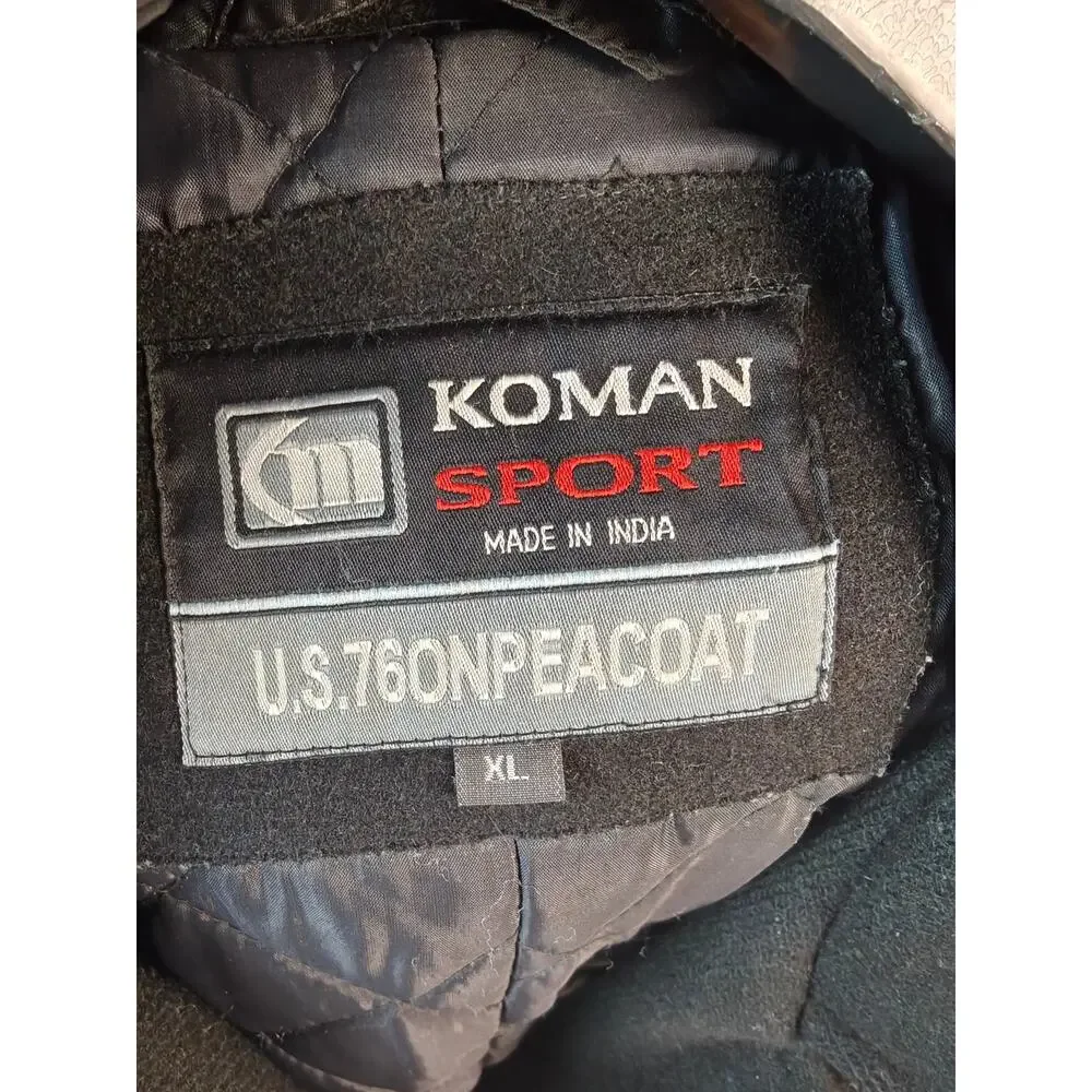 Koman Sport U.S. 760N Men's Black Wool Blend Peacoat Jacket XL Double Breasted